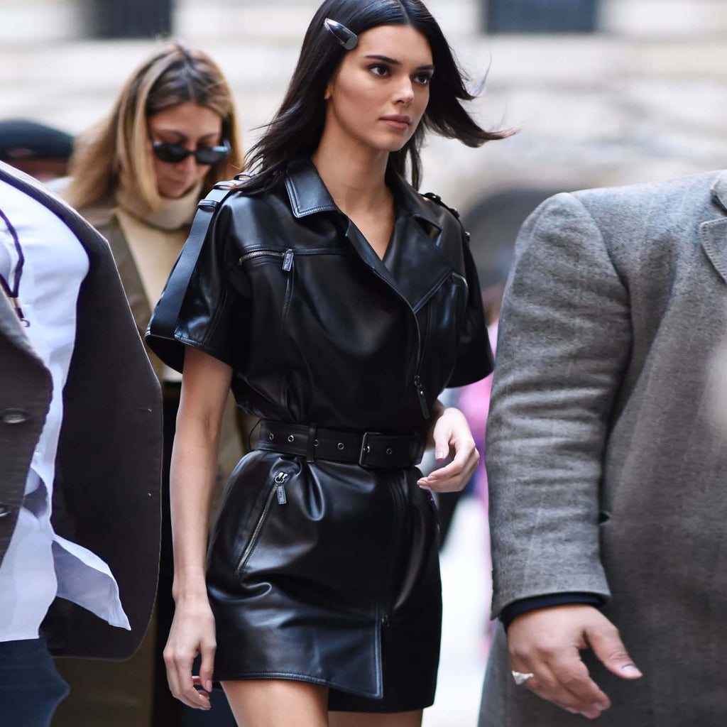 Genuine Leather Celebrity Kendall Jenner Black Dress
