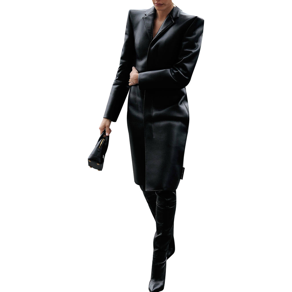 Genuine Leather Celebrity Hailey Baldwin Black Dress