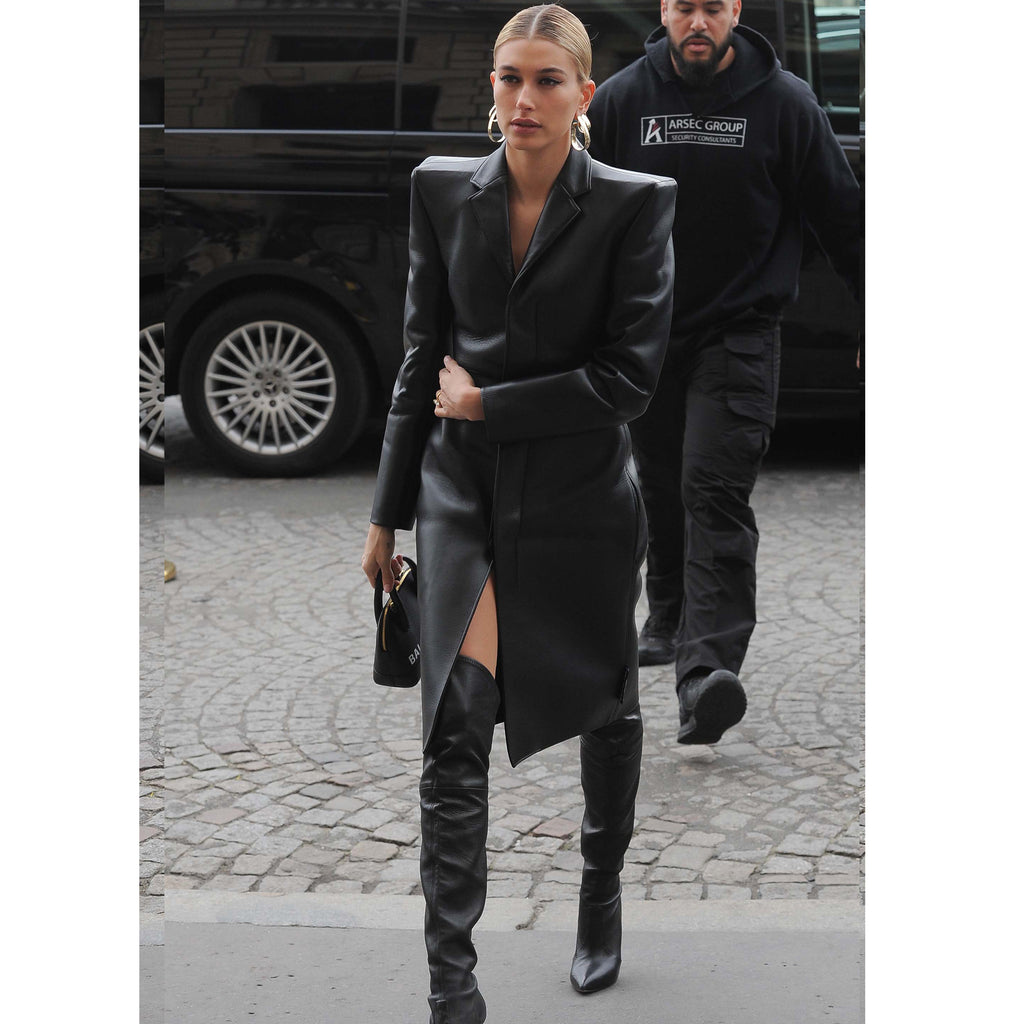 Genuine Leather Celebrity Hailey Baldwin Black Dress