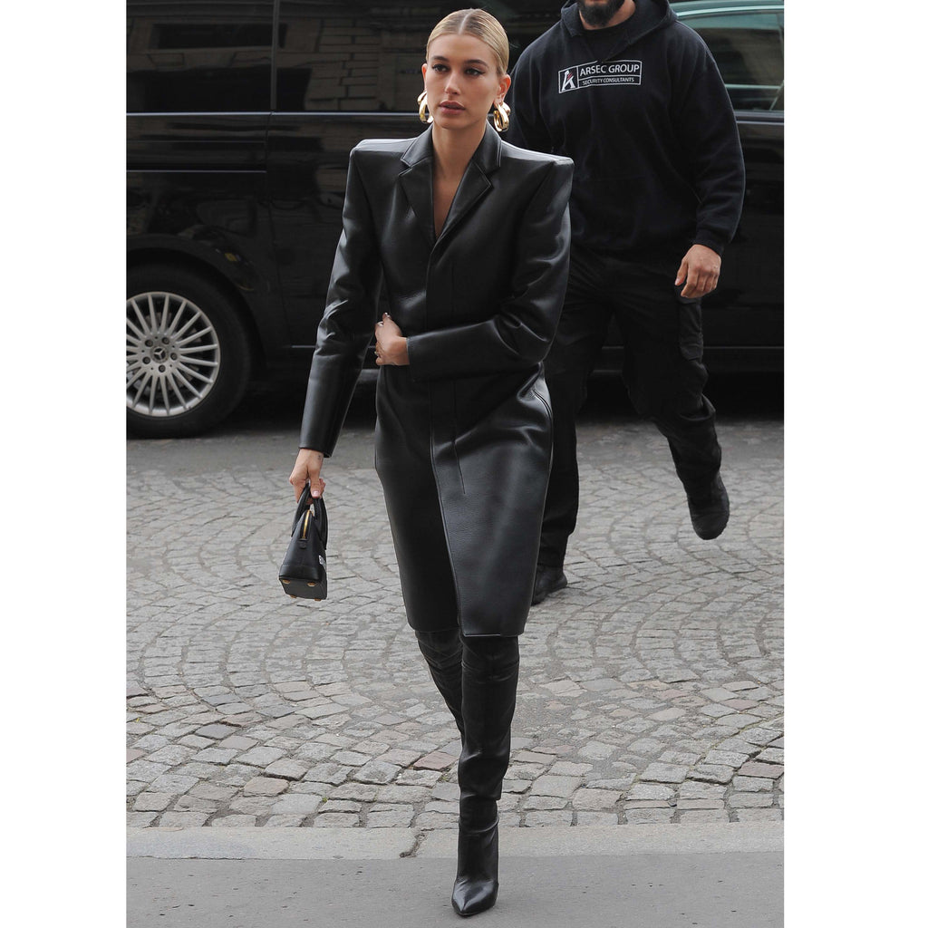 Genuine Leather Celebrity Hailey Baldwin Black Dress