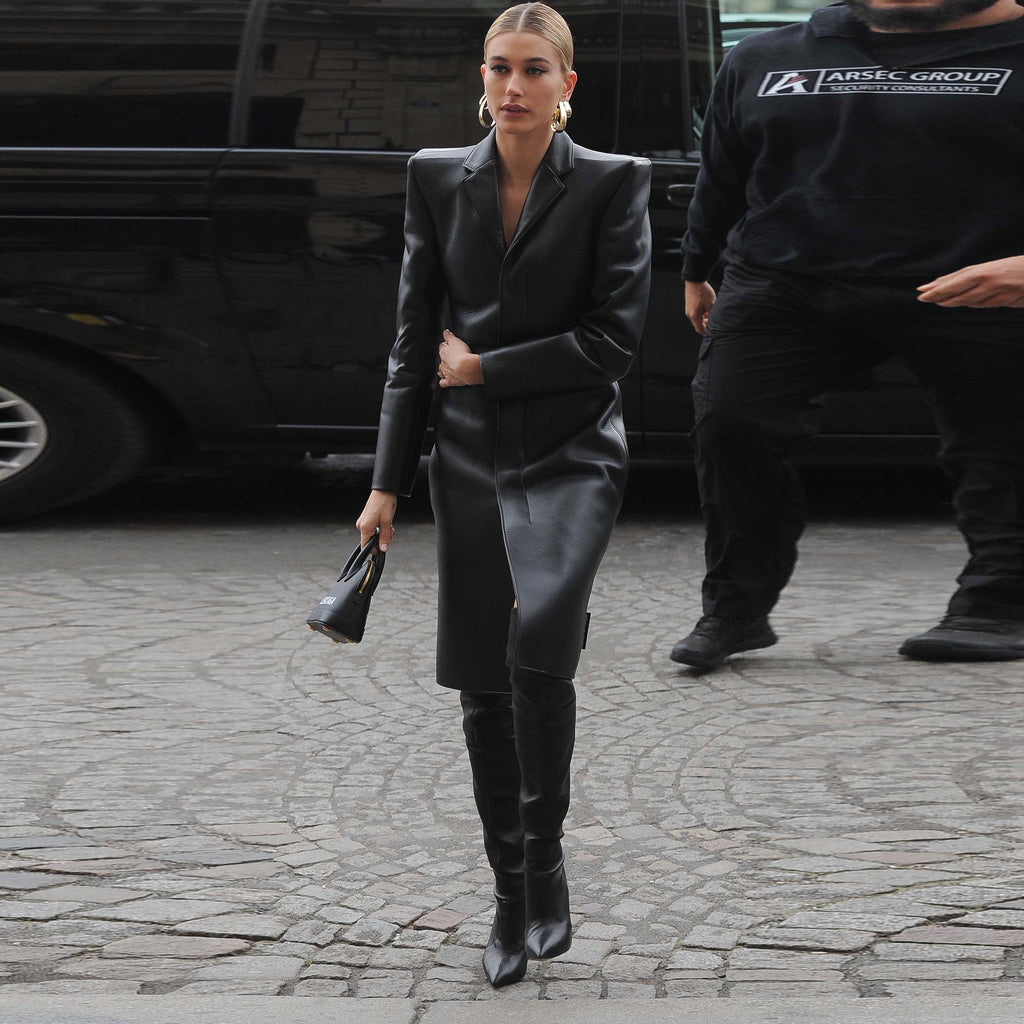 Genuine Leather Celebrity Hailey Baldwin Black Dress