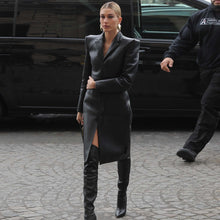 Genuine Leather Celebrity Hailey Baldwin Black Dress