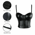 Women Real Leather Corset Bustier Crop Bra Top Fetish Push Up Vest Tank Blouse - Luxurena Leather