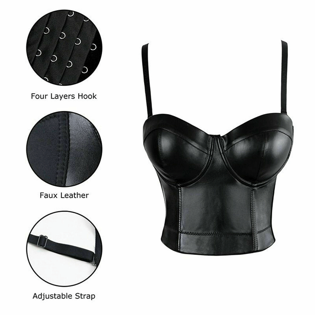 Women Real Leather Corset Bustier Crop Bra Top Fetish Push Up Vest Tank Blouse - Luxurena Leather