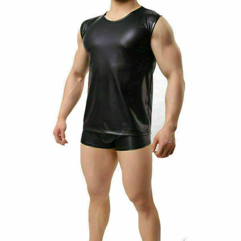 Sleeveless Real Biker Men's Black Leather Sport Tank Top Vest Shirt - Luxurena Leather