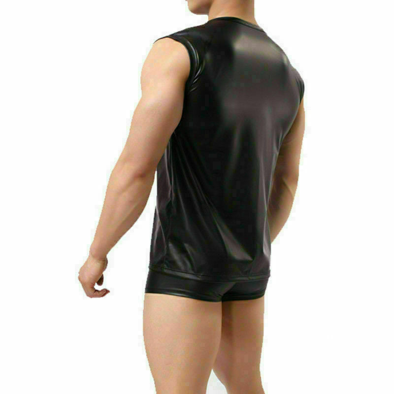 Sleeveless Real Biker Men's Black Leather Sport Tank Top Vest Shirt - Luxurena Leather