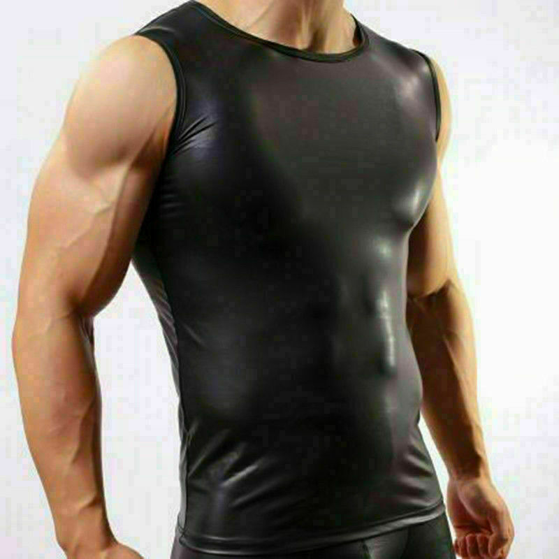 Sleeveless Real Biker Men's Black Leather Sport Tank Top Vest Shirt - Luxurena Leather