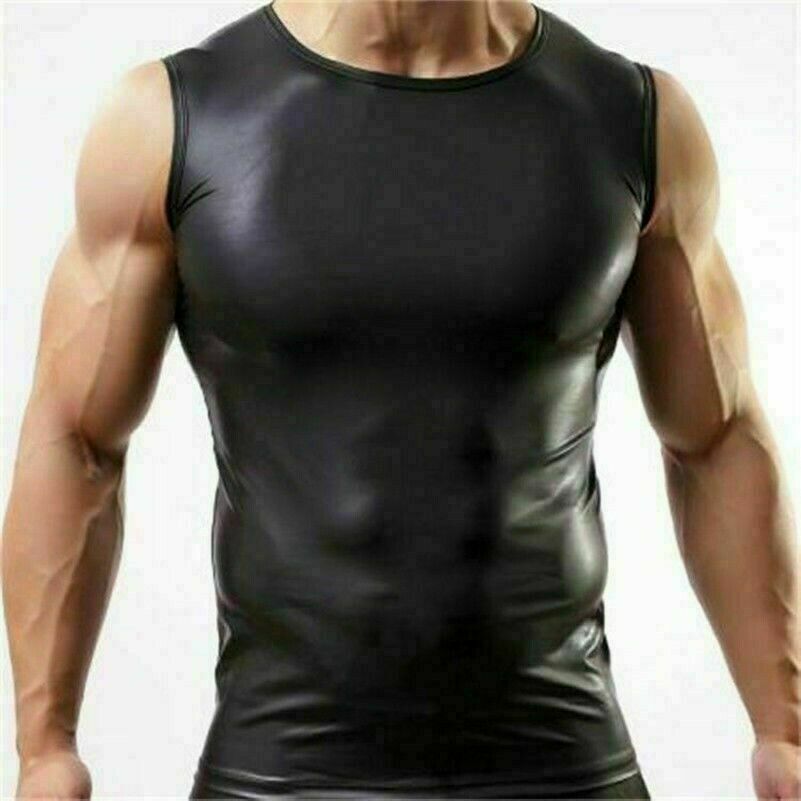 Sleeveless Real Biker Men's Black Leather Sport Tank Top Vest Shirt - Luxurena Leather