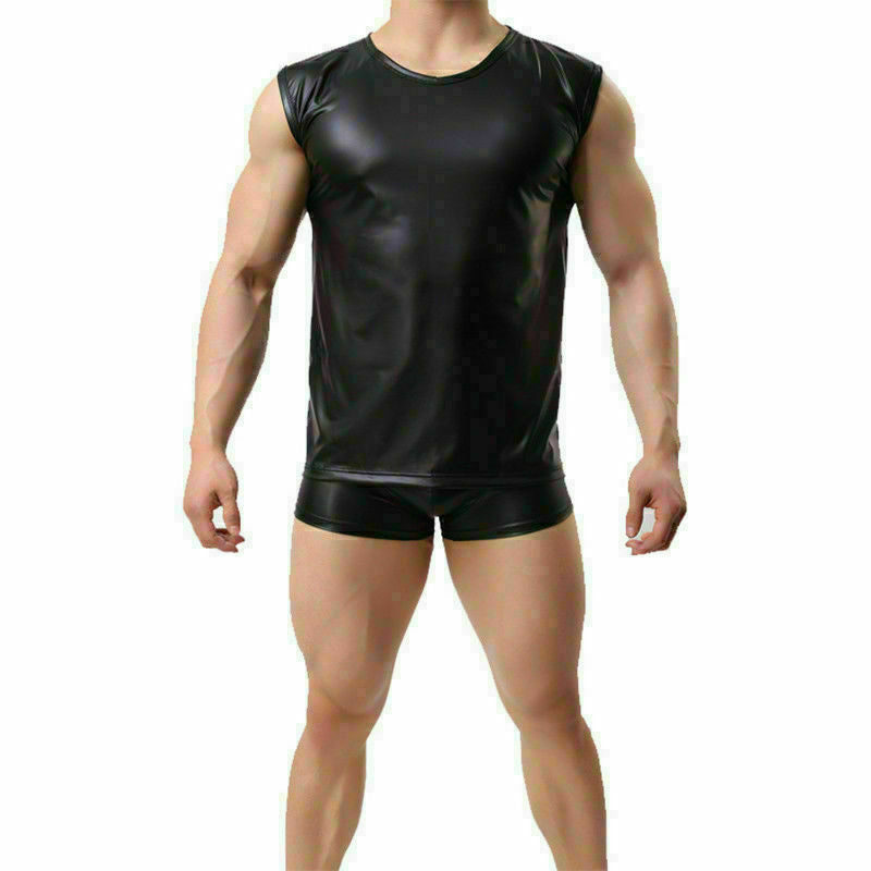 Sleeveless Real Biker Men's Black Leather Sport Tank Top Vest Shirt - Luxurena Leather