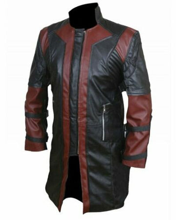 Red & Black Long Leather For Men Winter Coat - Luxurena Leather