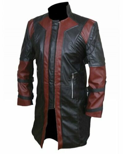 Men's Red & Black Long Leather For Men Winter Coat