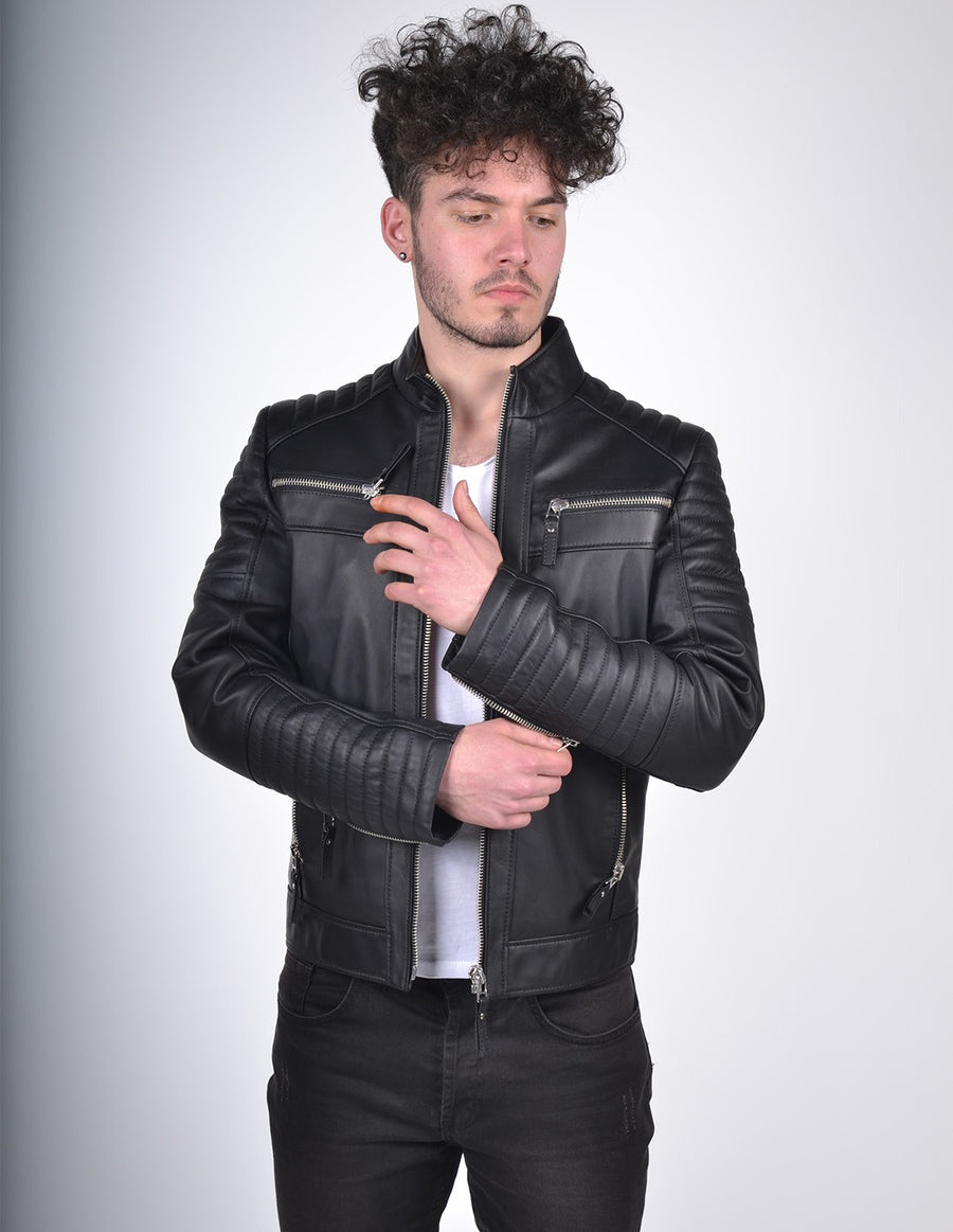 Men's Quilted Black Leather Jacket