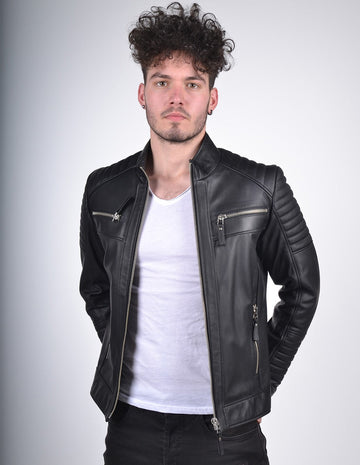 Men's Quilted Black Leather Jacket