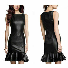 Real Soft Leather Mini Sleeveless Black Flared Party Wear - Luxurena Leather