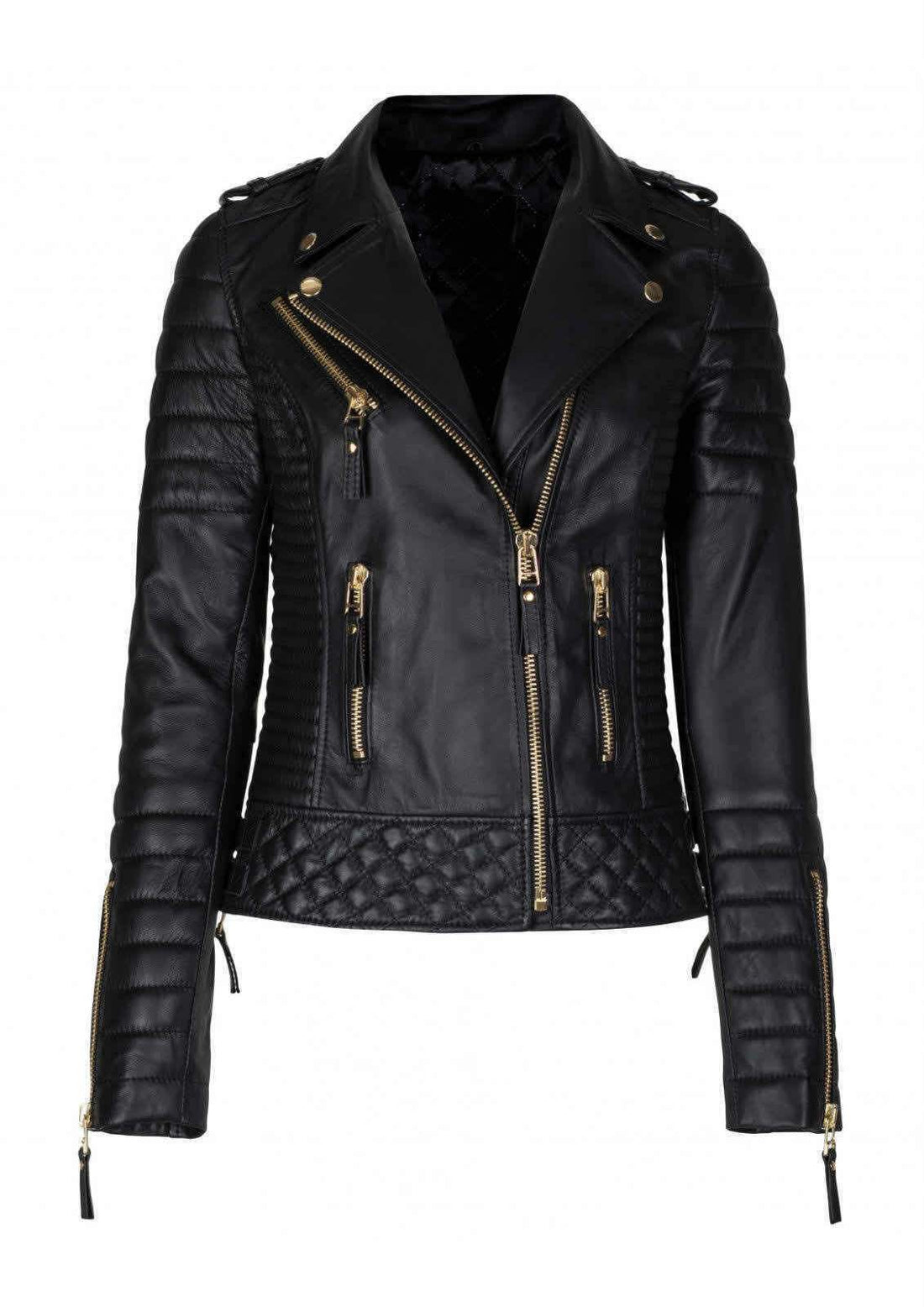 Men's Genuine Leather Slim Fit Diamond Quilted Motorcycle Biker Black Jacket - Luxurena Leather