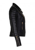 Men's Genuine Leather Slim Fit Diamond Quilted Motorcycle Biker Black Jacket - Luxurena Leather