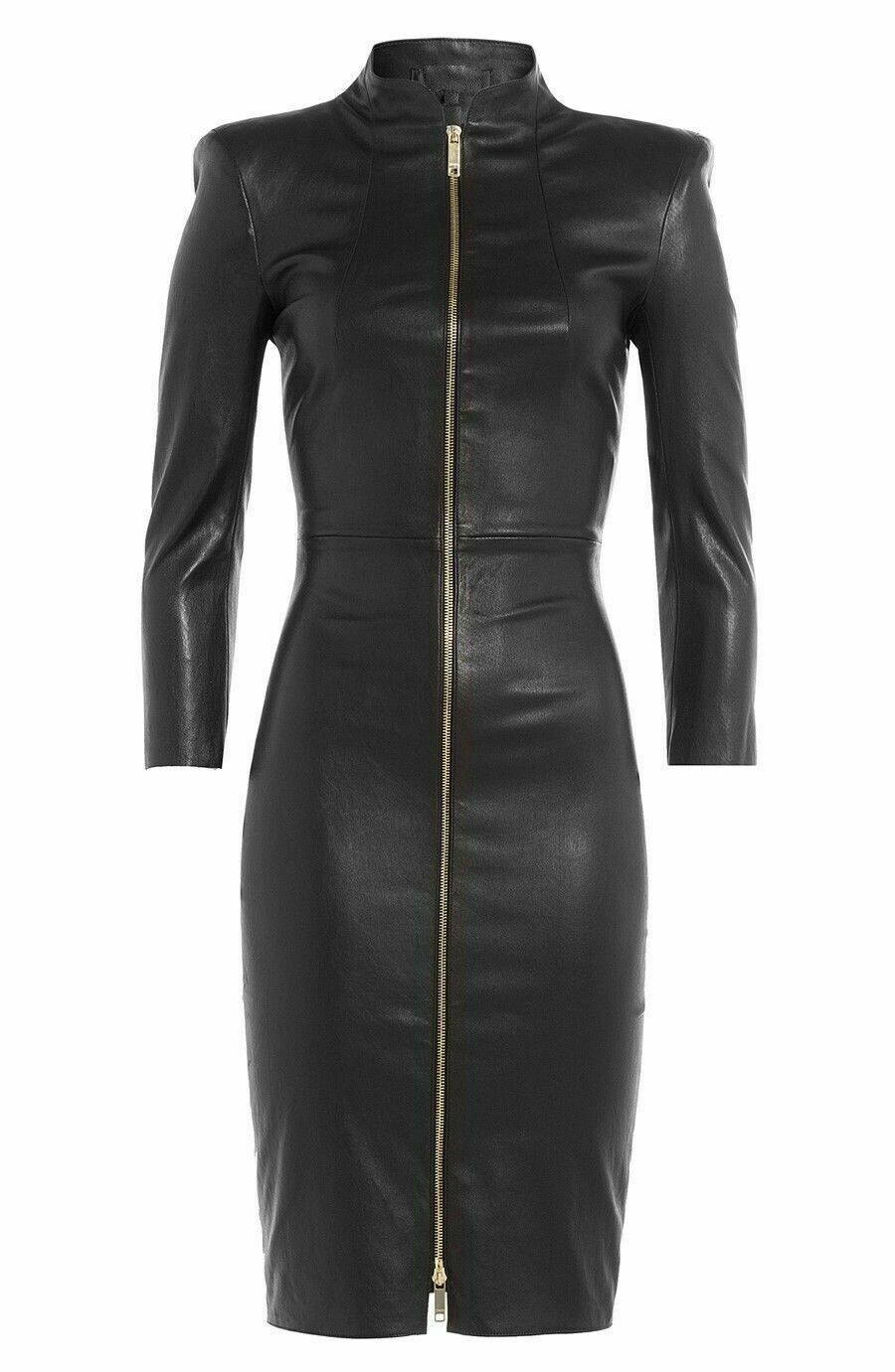 Stylist Bodycon Front Zip Women Soft Real Genuine Formal Dress - Luxurena Leather