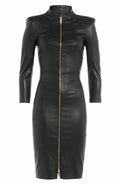Stylist Bodycon Front Zip Women Soft Real Genuine Formal Dress - Luxurena Leather