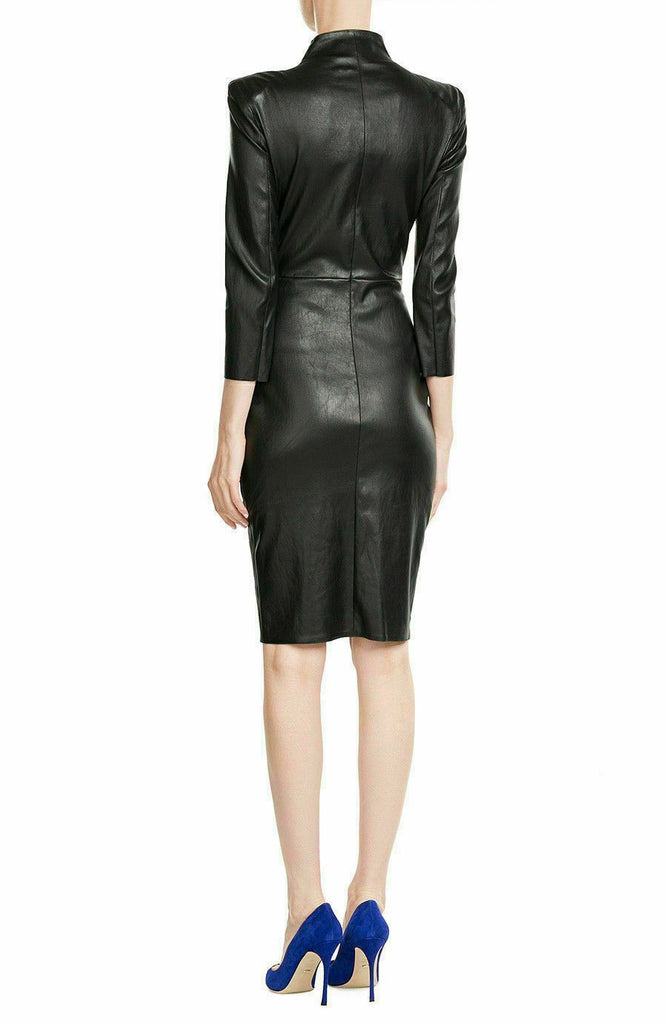 Stylist Bodycon Front Zip Women Soft Real Genuine Formal Dress - Luxurena Leather