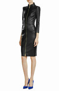 Stylist Bodycon Front Zip Women Soft Real Genuine Formal Dress - Luxurena Leather
