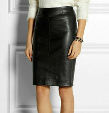 Women's Genuine Soft Cowhide Real Leather Paneled Seams Pencil Skirt - Luxurena Leather