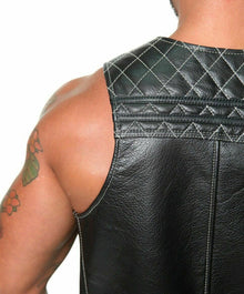 SPORT QUILTED BAR VEST Genuine Leather Contrast Stitching Cropped Men - Luxurena Leather