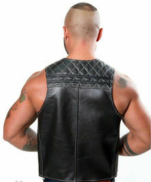 SPORT QUILTED BAR VEST Genuine Leather Contrast Stitching Cropped Men - Luxurena Leather
