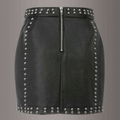 WOMEN LEATHER SKIRT STEAMPUNK MINI SKIRT STUDS BLACK LEATHER GOTHIC SKIRT - Luxurena Leather