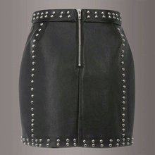 WOMEN LEATHER SKIRT STEAMPUNK MINI SKIRT STUDS BLACK LEATHER GOTHIC SKIRT - Luxurena Leather