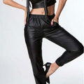 Leather Sweat Sexy Pants Women Casual High Waist Elastic Waistband - Luxurena Leather
