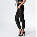 Leather Sweat Sexy Pants Women Casual High Waist Elastic Waistband - Luxurena Leather