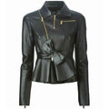 Slim Fit Fashion Peplum Jacket With Belt - Luxurena Leather