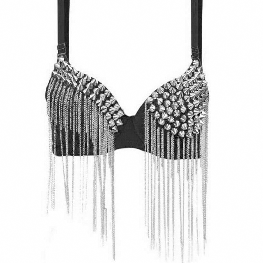 Spike Rivet Tassels Punk Bra Studded Crop Top Leather Bras Sexy Stylish - Luxurena Leather