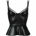 Women Genuine Leather Top Peplum Underwired Pleated Slim Fit - Luxurena Leather
