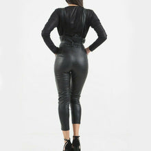 Leather Dungaree Overall Jumpsuit Black Sliver Zipper & Leather Belt - Luxurena Leather