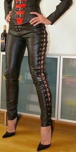 Laces Up Women Sexy Slim Fit Genuine Leather Pants - Luxurena Leather