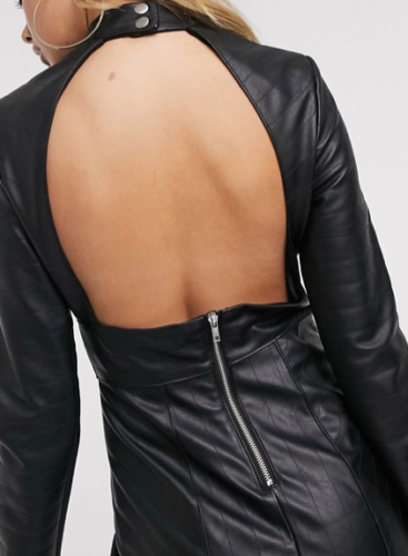 Women Soft Genuine Black Leather Dress Short Quilted Backless Cut Out Design - Luxurena Leather