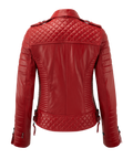 Women's Genuine Leather Slim Fit Diamond Quilted Motorcycle Biker Black Jacket - Luxurena Leather