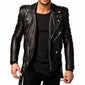 Men's Genuine Leather Slim Fit Fashion Belted Motorcycle Biker Black Jacket