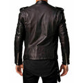 Men's Genuine Leather Slim Fit Fashion Belted Motorcycle Biker Black Jacket - Luxurena Leather