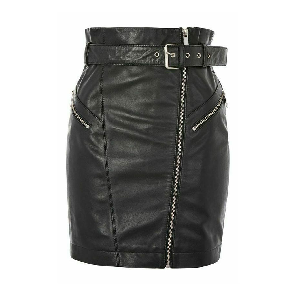 Leather Mini Skirt & Belted Zip-Luxurena Leather