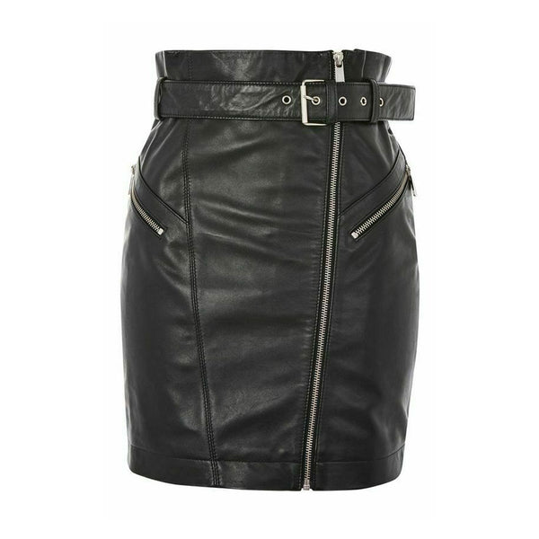 Women's Butter Soft Woman Leather Mini Skirt & Belted Zip