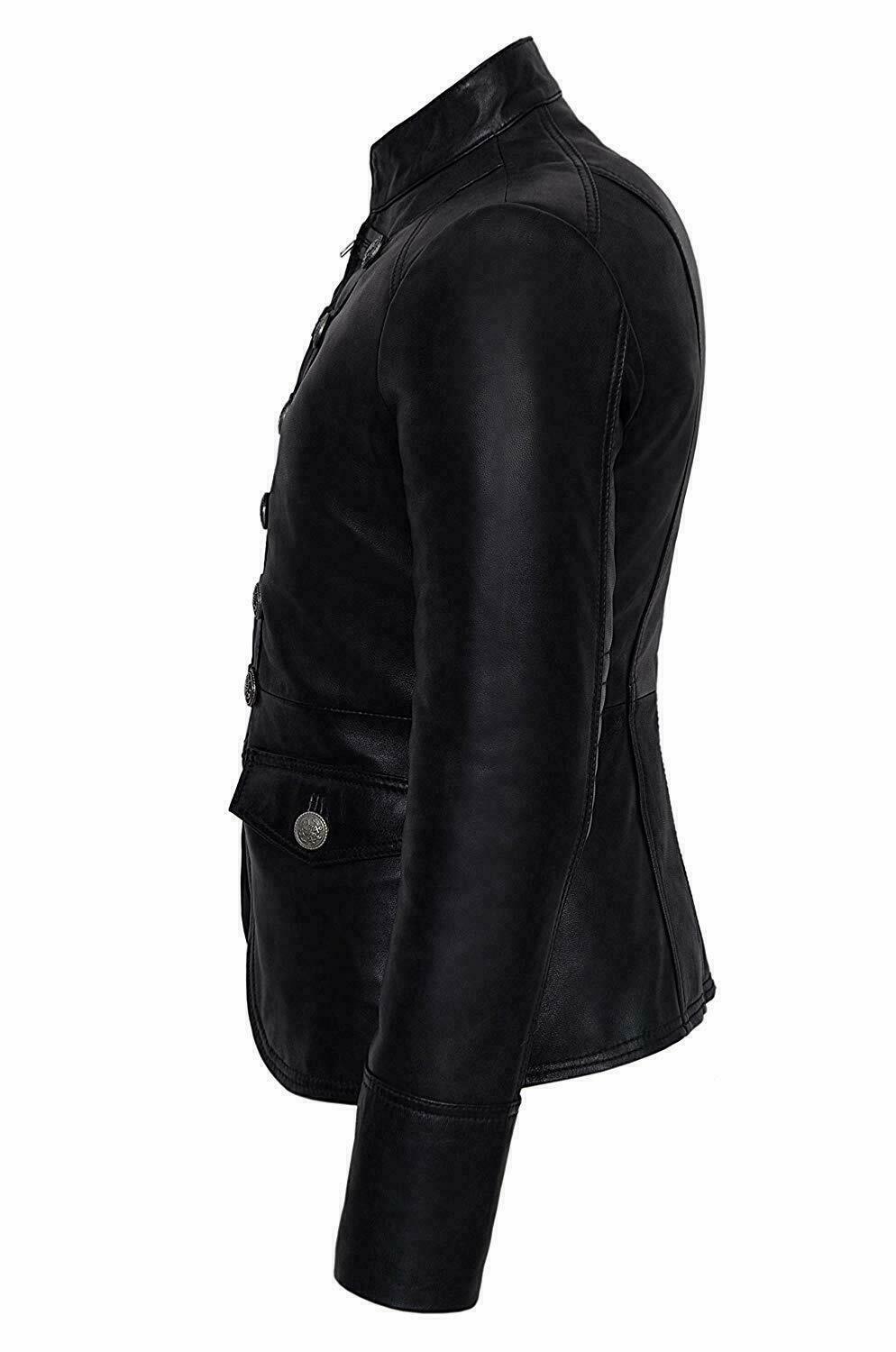 Black Military Women Top Parade Style Soft Real Nappa Genuine Leather Jacket - LuxurenaMall