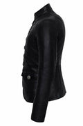 Black Military Women Top Parade Style Soft Real Nappa Genuine Leather Jacket - LuxurenaMall