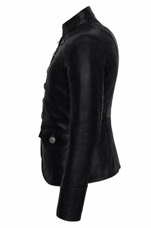 Black Military Women Top Parade Style Soft Real Nappa Genuine Leather Jacket - LuxurenaMall