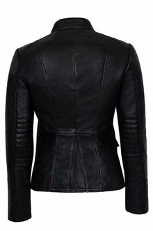 Black Military Women Top Parade Style Soft Real Nappa Genuine Leather Jacket - LuxurenaMall