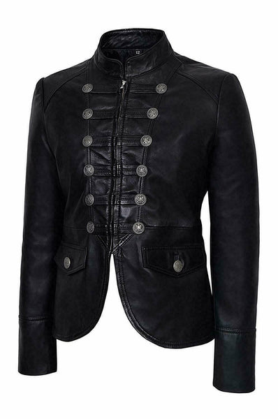 Women's Military Top Parade Style Soft Real Nappa Genuine Leather Jacket