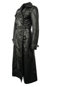 Ladies Black Casual Full Length Trench Style Fitted Nappa Leather Jacket - Luxurena Leather