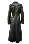 Ladies Black Casual Full Length Trench Style Fitted Nappa Leather Jacket - Luxurena Leather