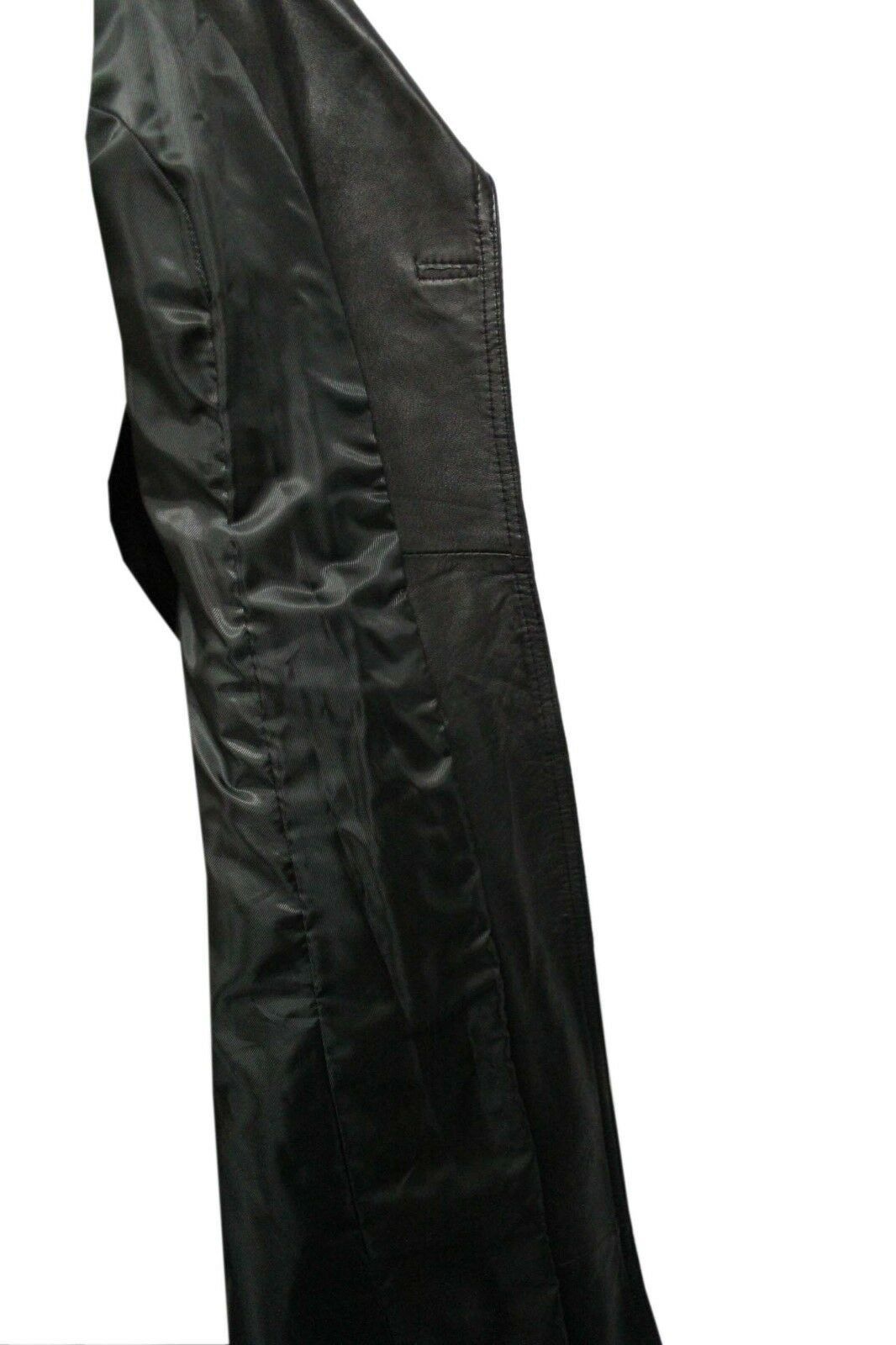Ladies Black Casual Full Length Trench Style Fitted Nappa Leather Jacket - Luxurena Leather
